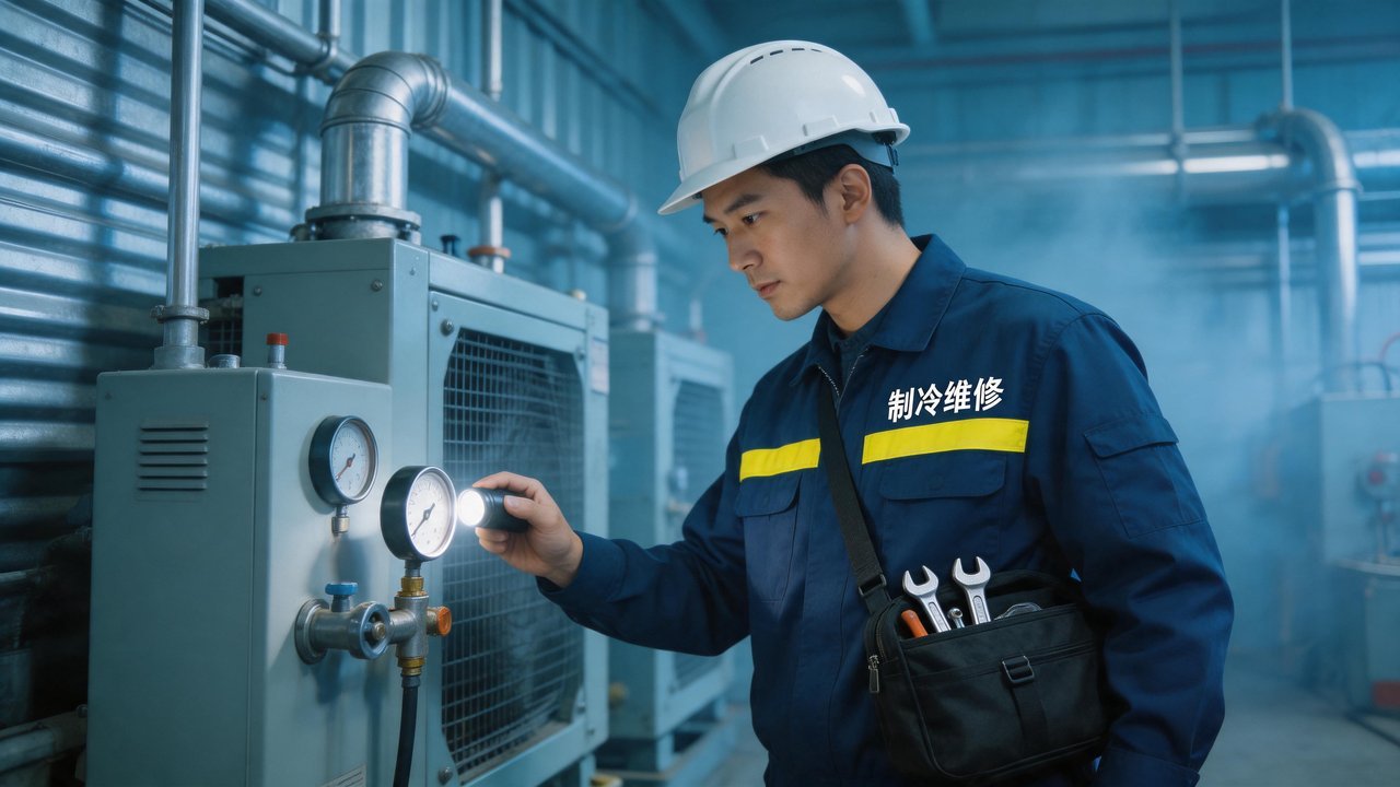 冷库维修工程师检查设备