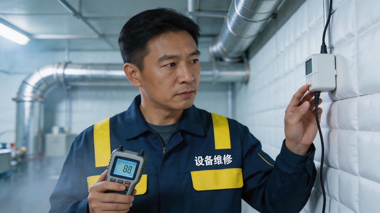 维修工程师检查传感器