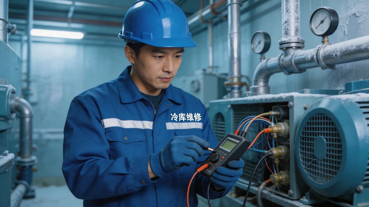冷库维修工程师检查设备