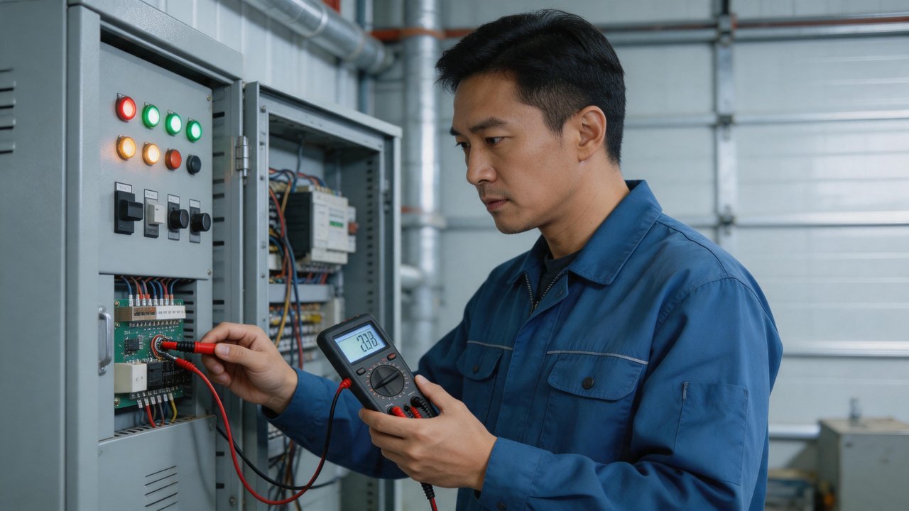 维修工程师检查控制柜