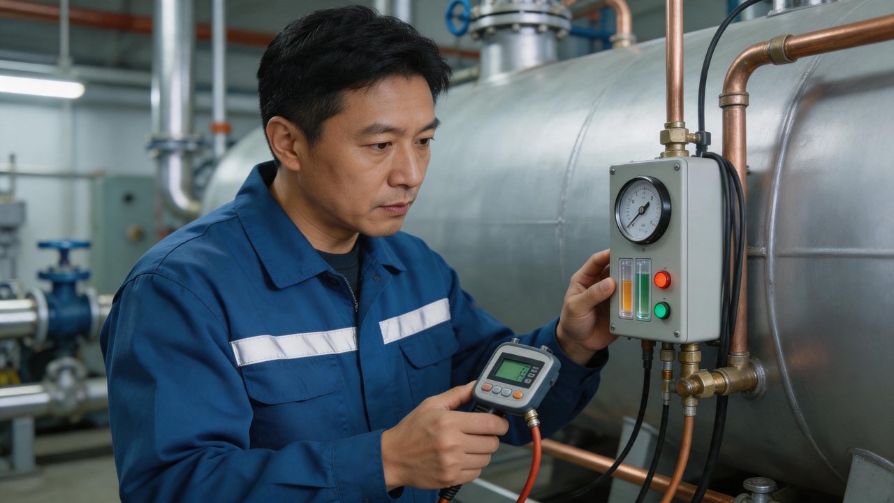 维修师傅检查储液器