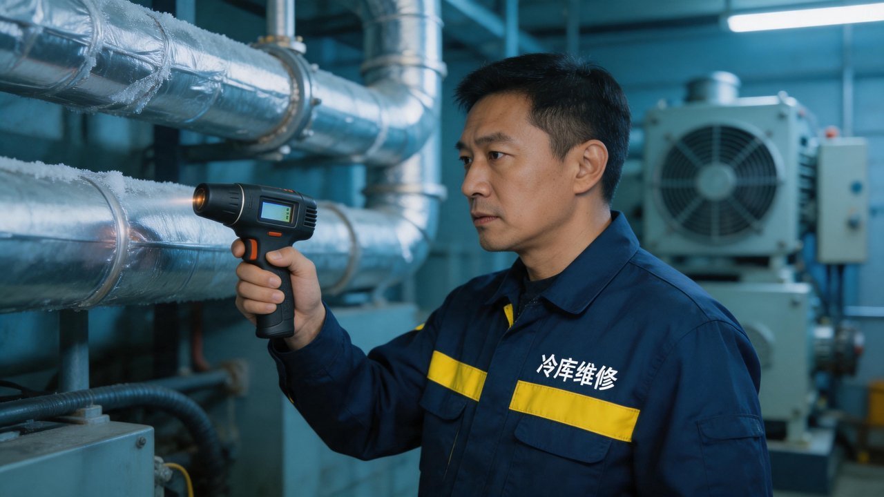 冷库维修工程师检查设备