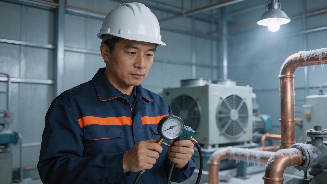 冷库维修工程师检查设备