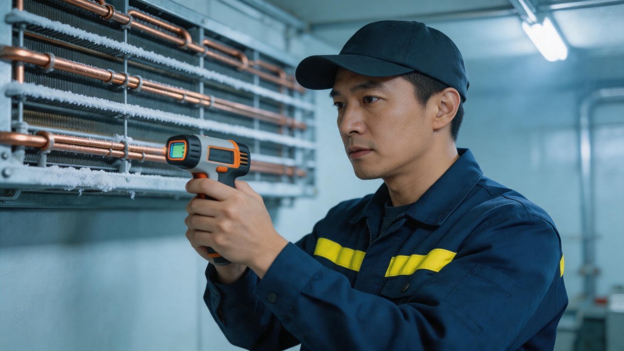 维修师傅检查蒸发器