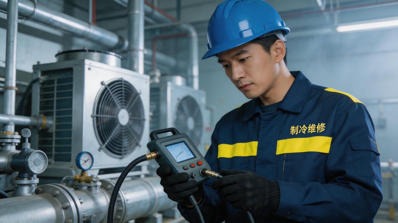 冷库维修工程师检查设备