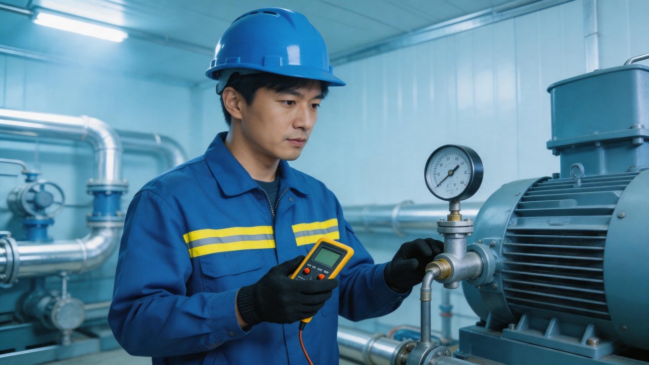 冷库维修工程师检查设备