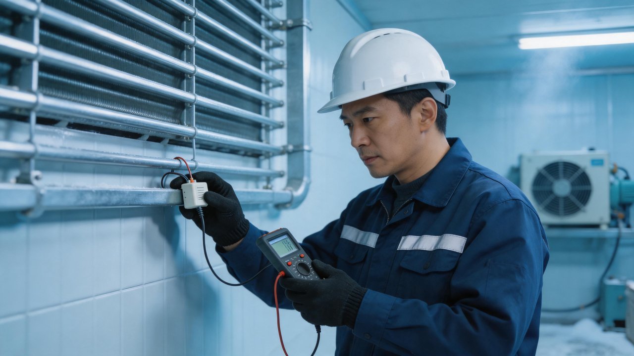 维修师傅检查温度传感器