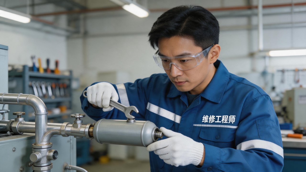 维修人员更换干燥过滤器