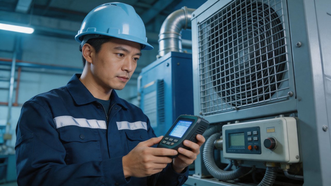 维修工程师检查冷风机设备