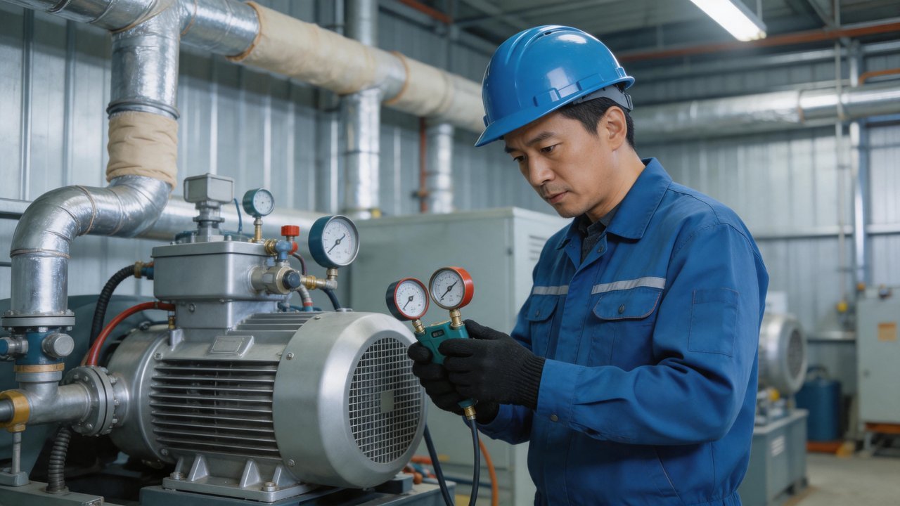 冷库维修工程师检查设备