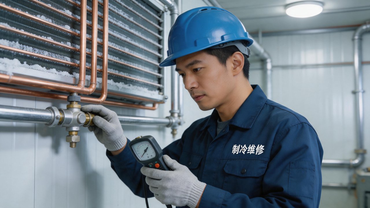 中国维修工程师检查冷库设备