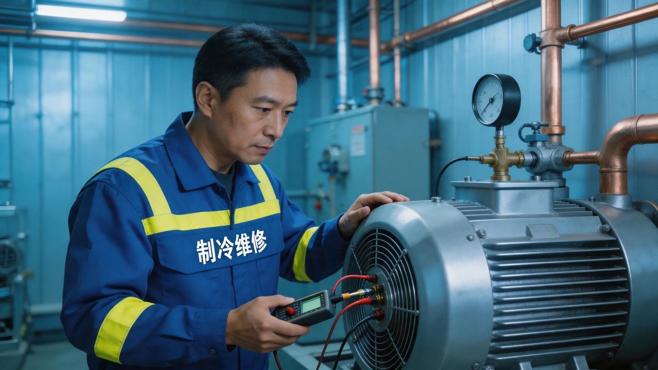 冷库维修师傅检查设备