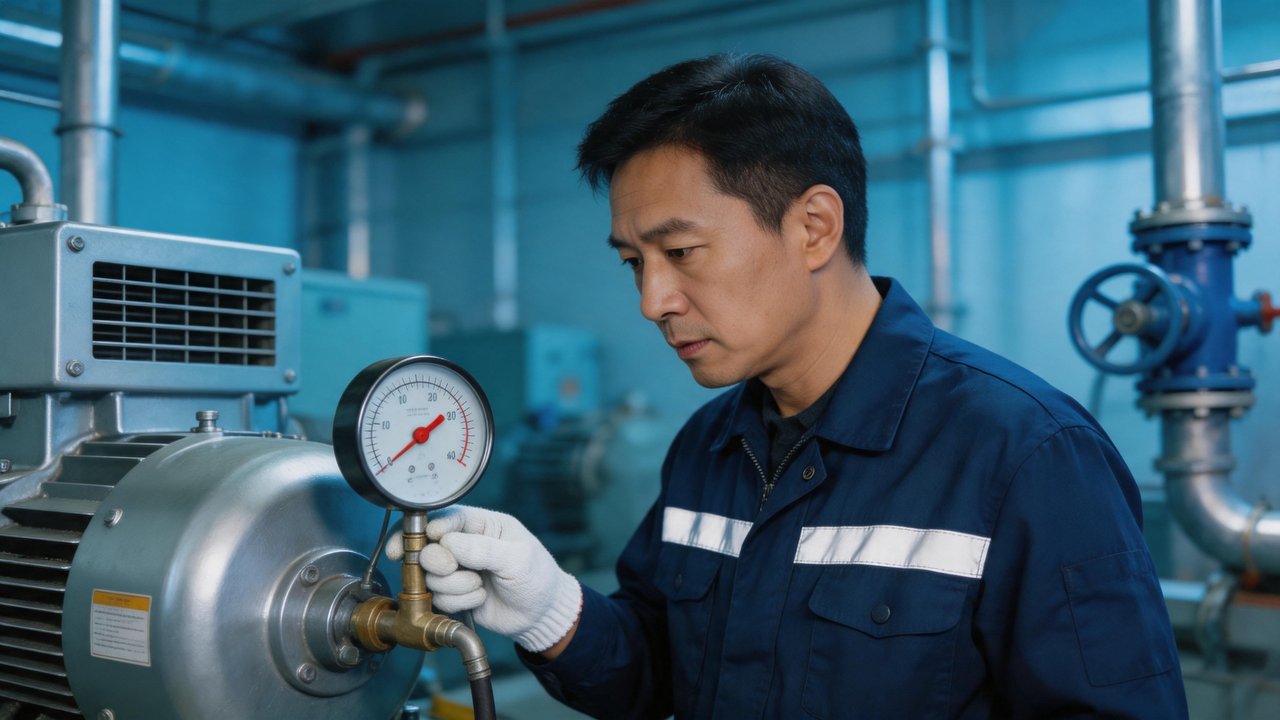 维修师傅检查压力表
