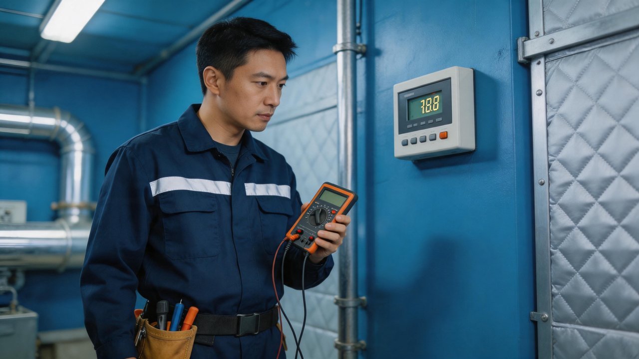 维修工程师检查温控器