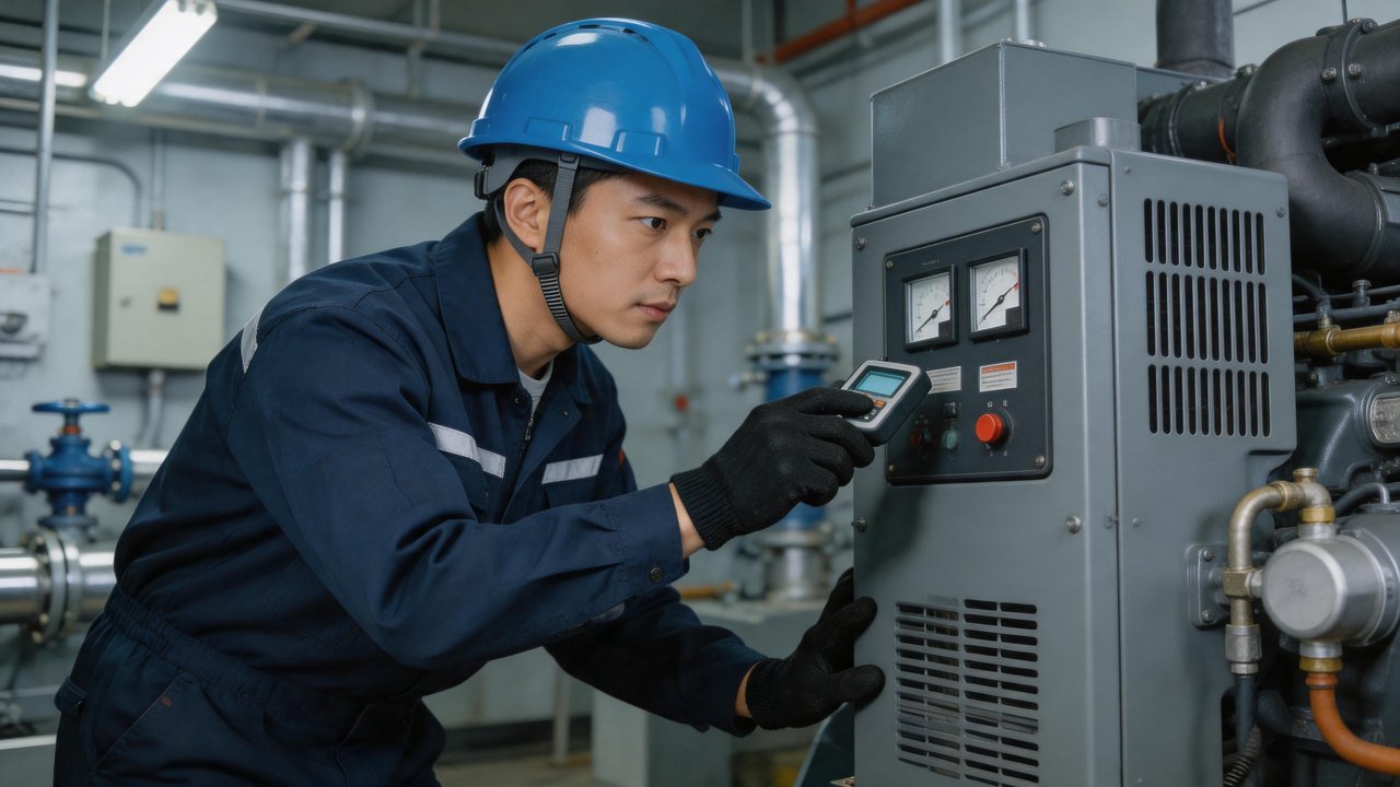 维修工程师检查发电机