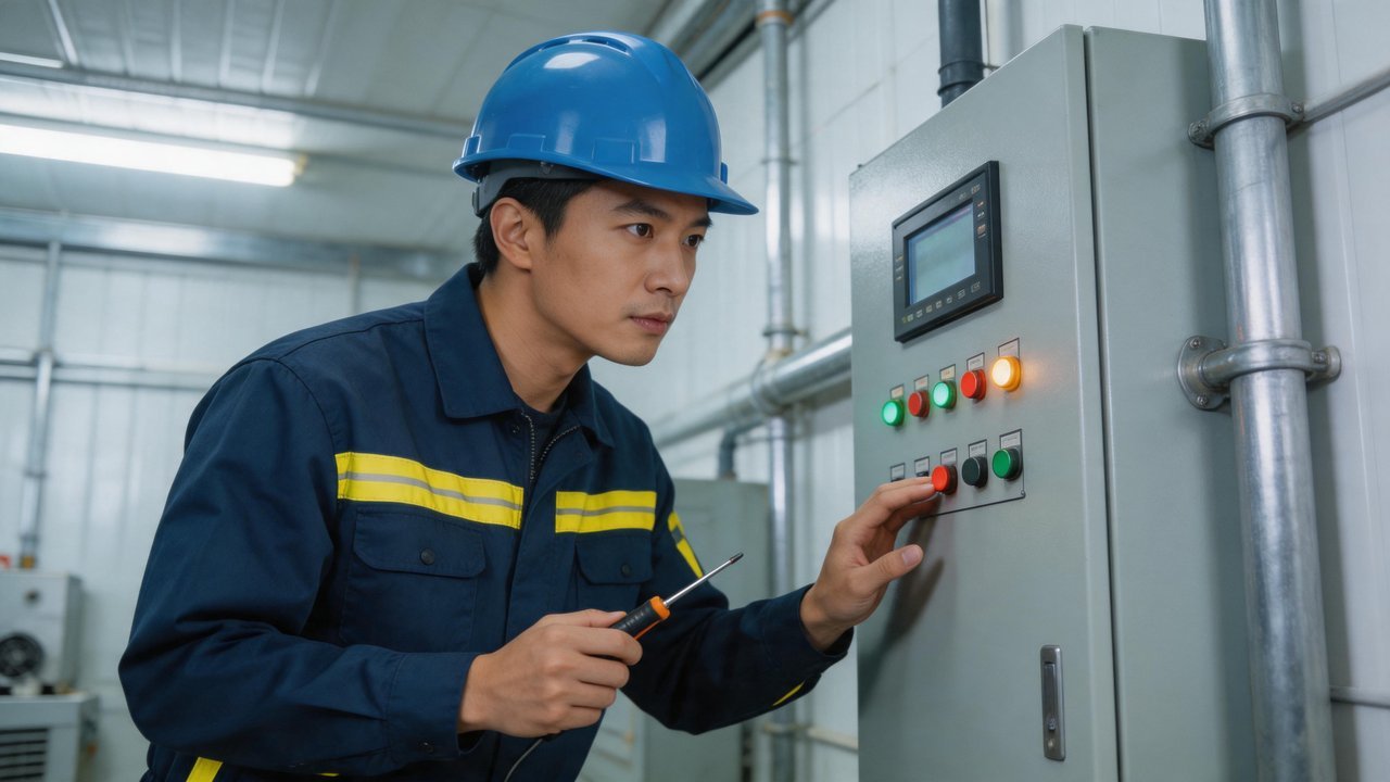 维修工程师检查控制柜