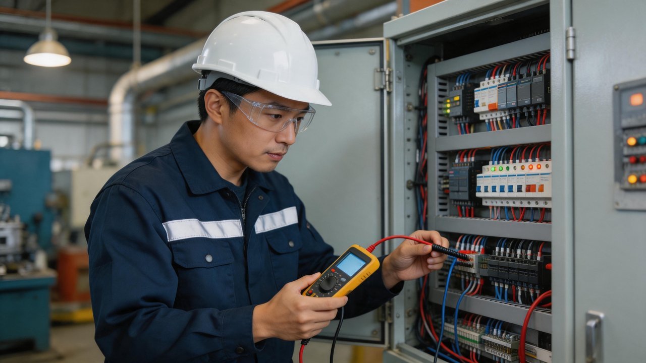 维修工程师检查PLC