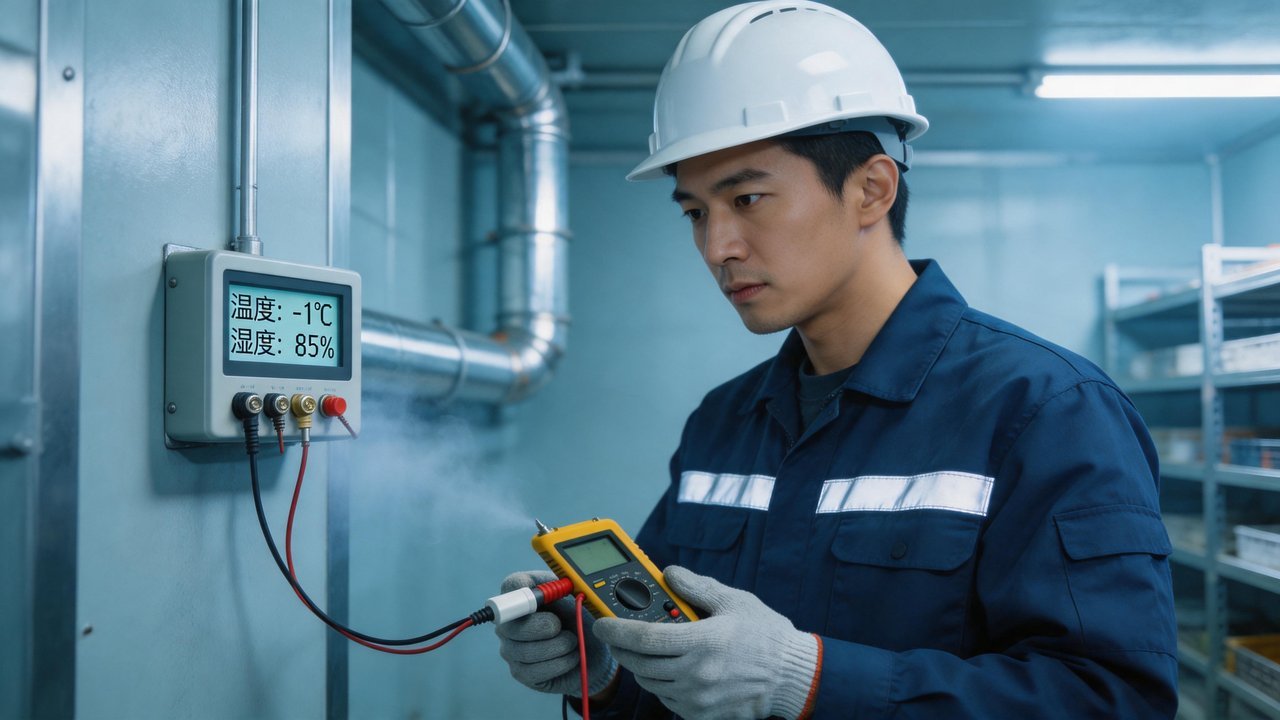 维修工程师检查传感器