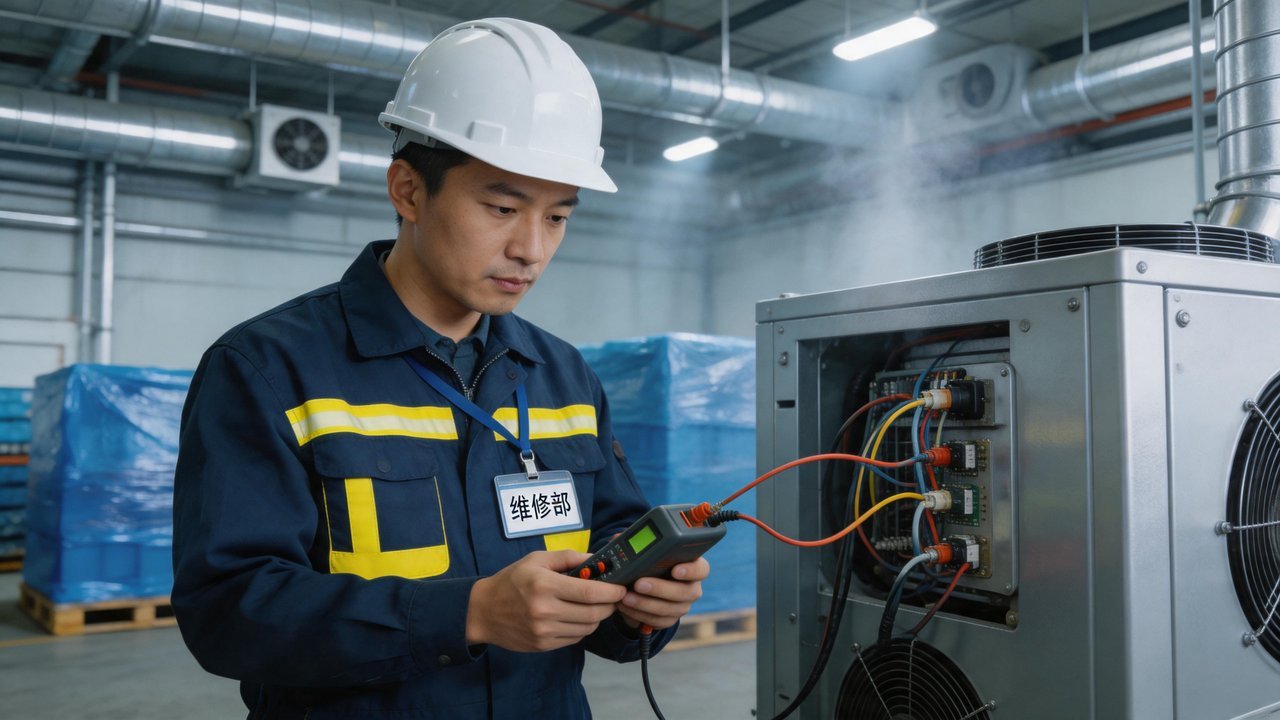 冷库维修工程师检查设备