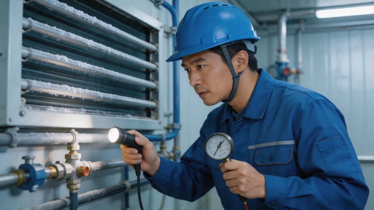 维修工程师检查蒸发器