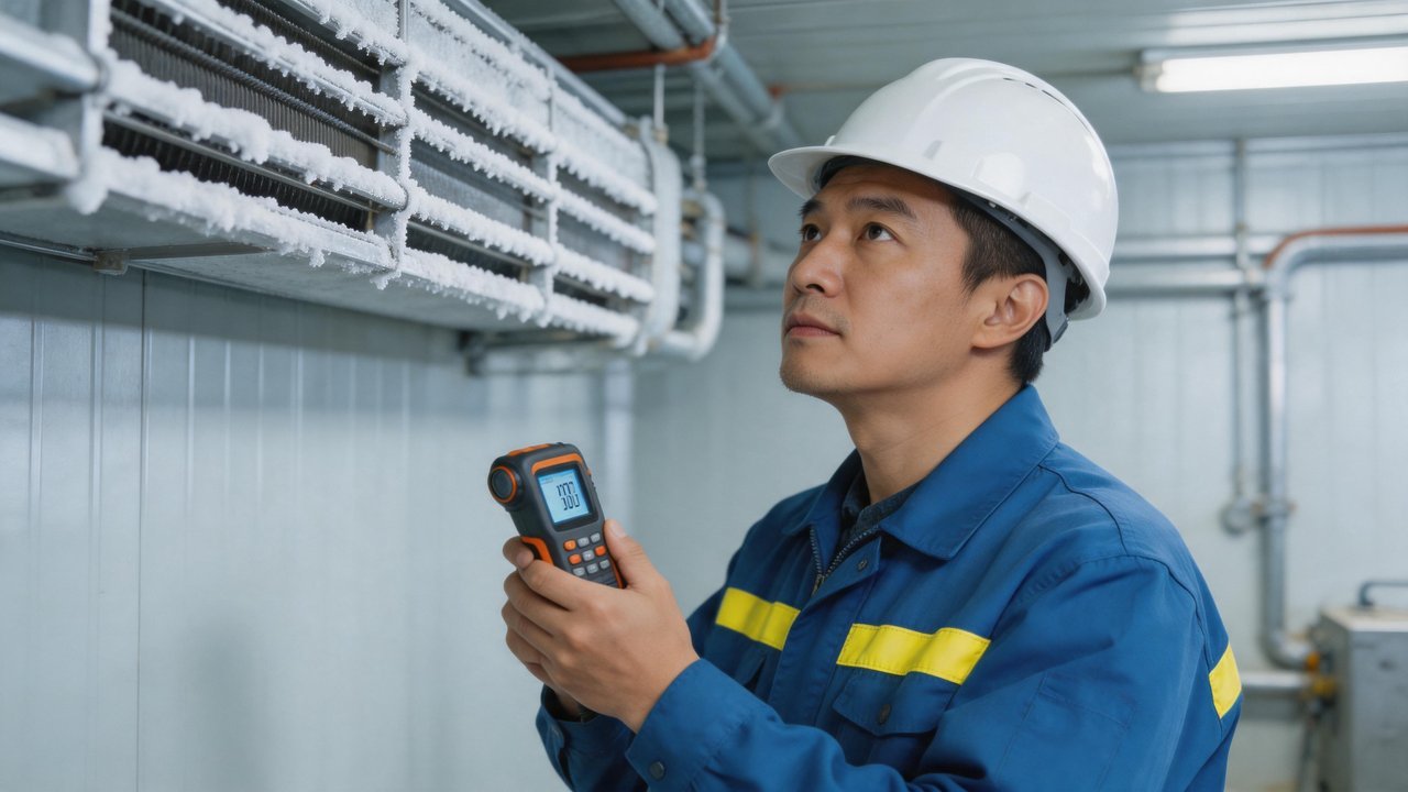 冷库维修工程师检查蒸发器