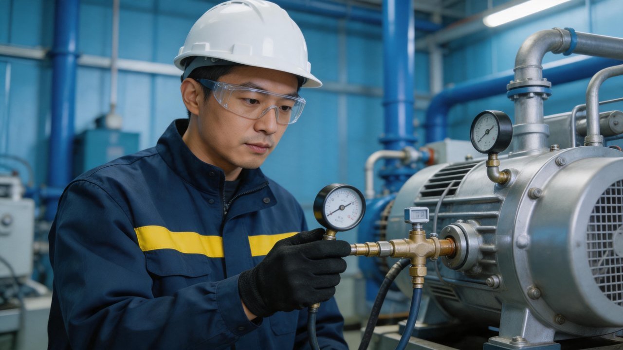 冷库维修工程师检查制冷压缩机