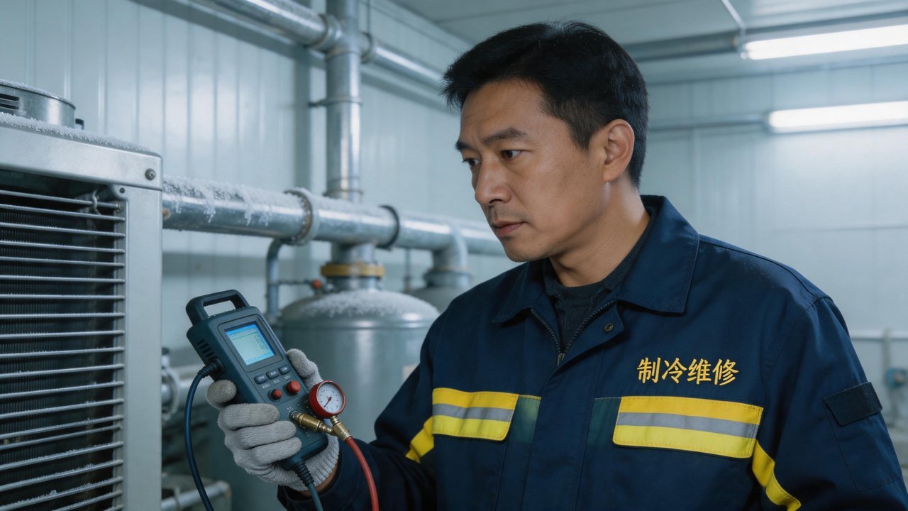 冷库维修工程师检查设备