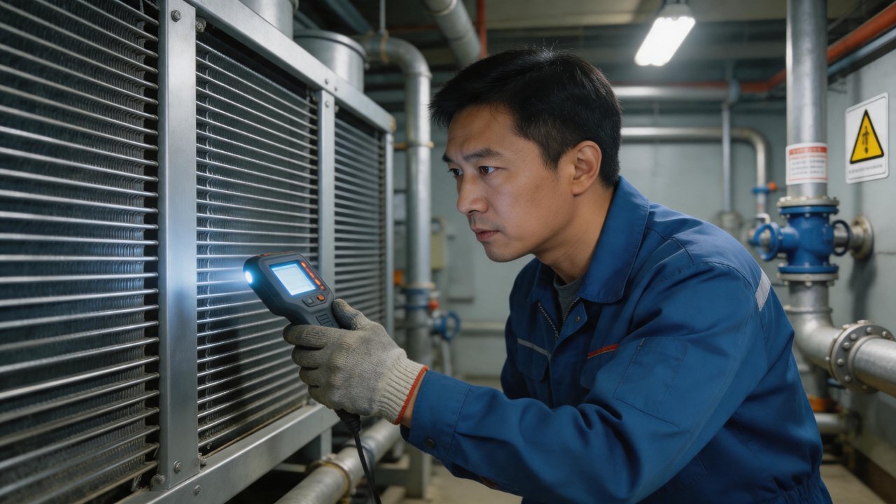 维修师傅检查冷凝器