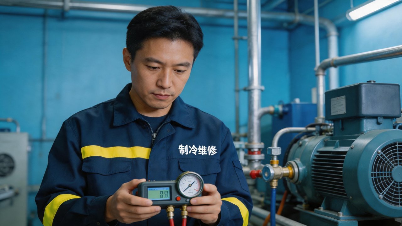 制冷师傅检查设备