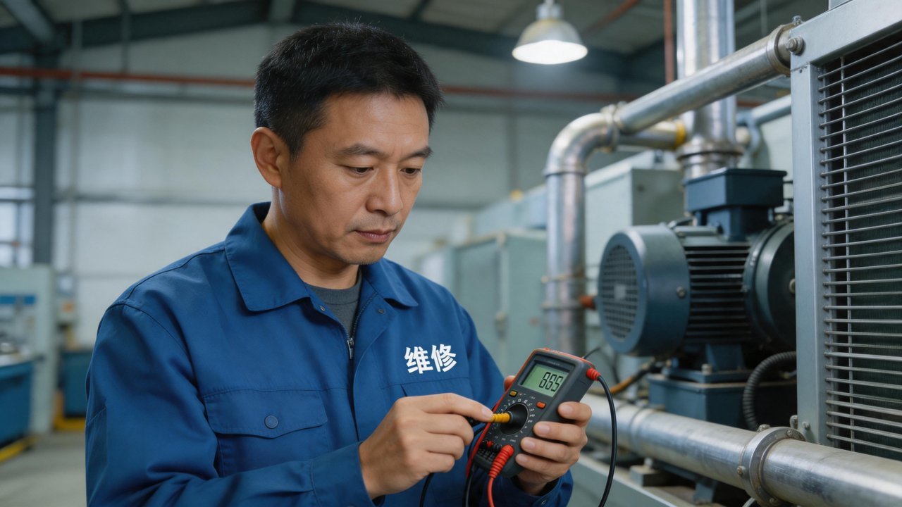 维修工程师检查冷库设备