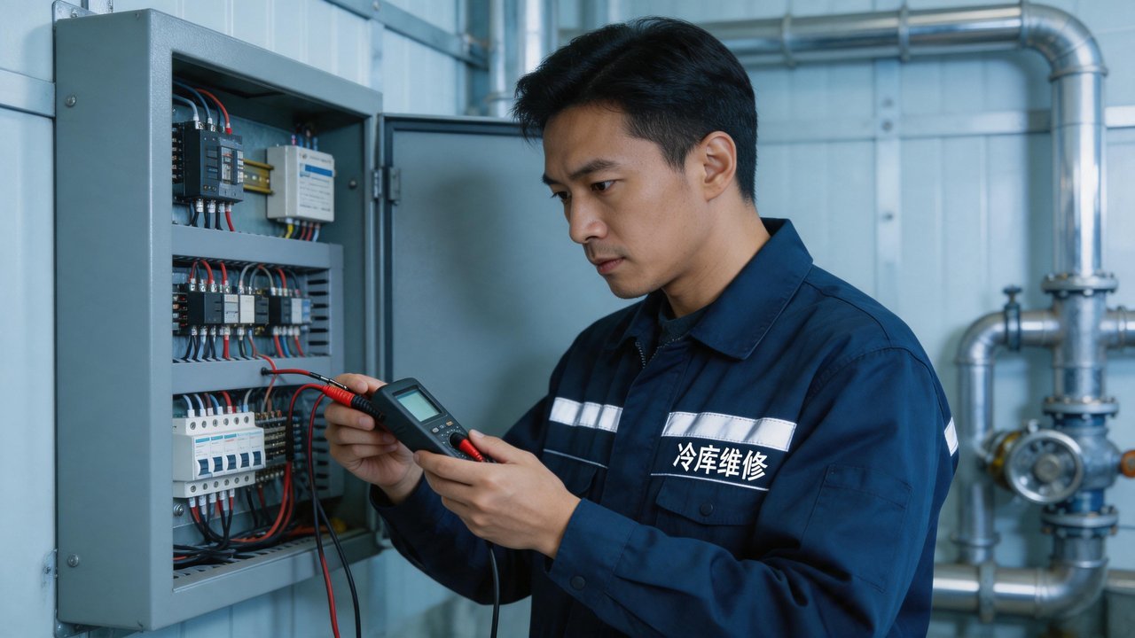 冷库维修工程师检查电控箱