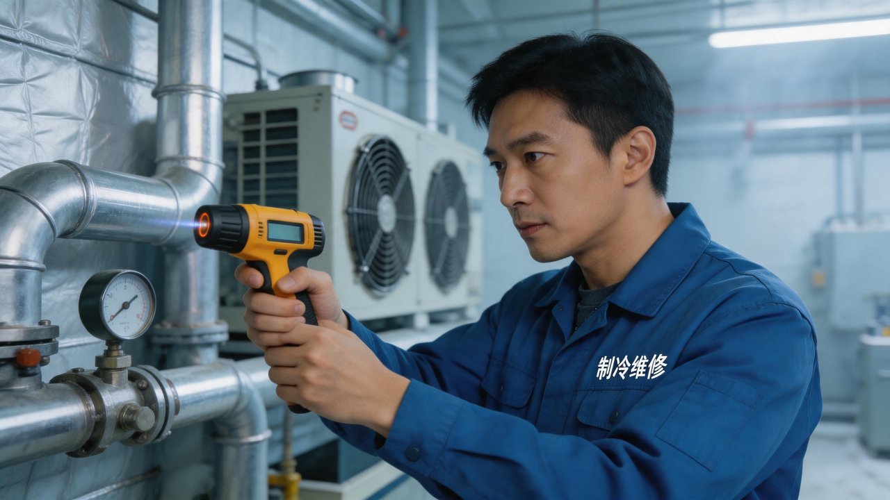 冷库维修师傅检查设备
