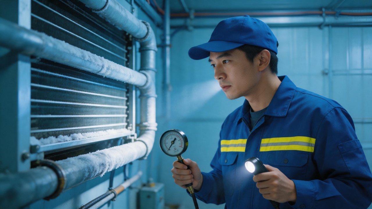 制冷工程师检查蒸发器