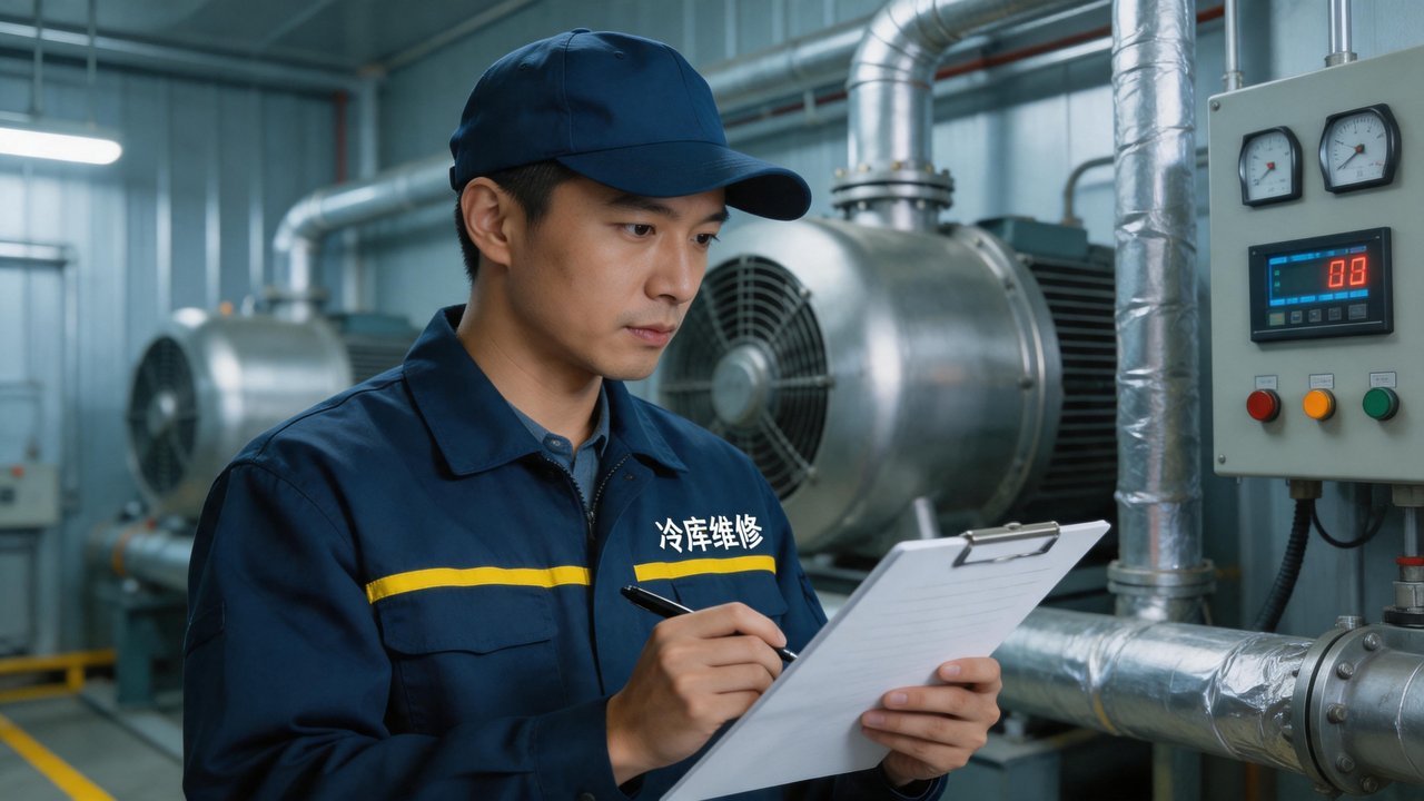 冷库维修工程师检查设备
