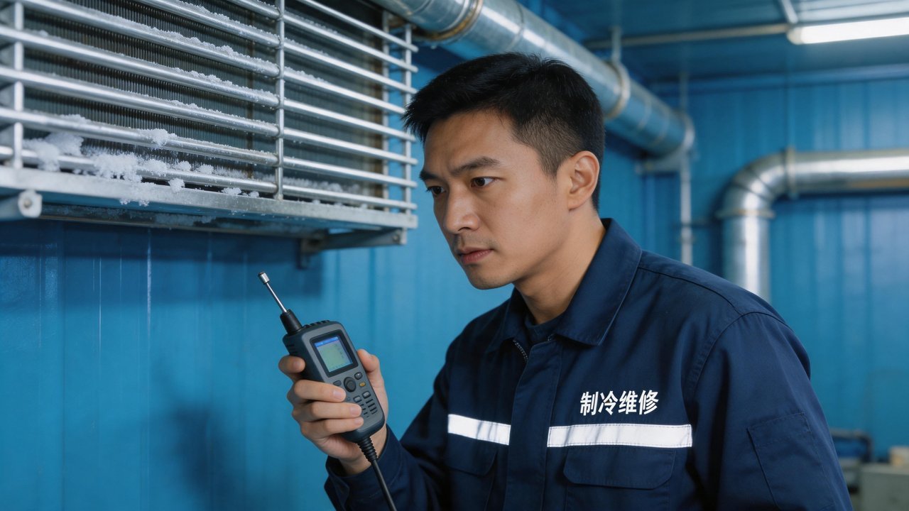 制冷维修工检查蒸发器盘管