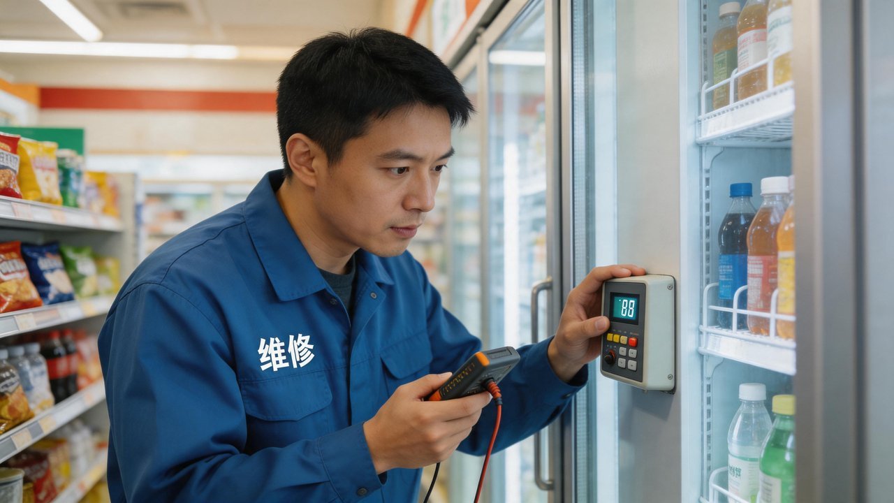 维修人员检查冷库设备