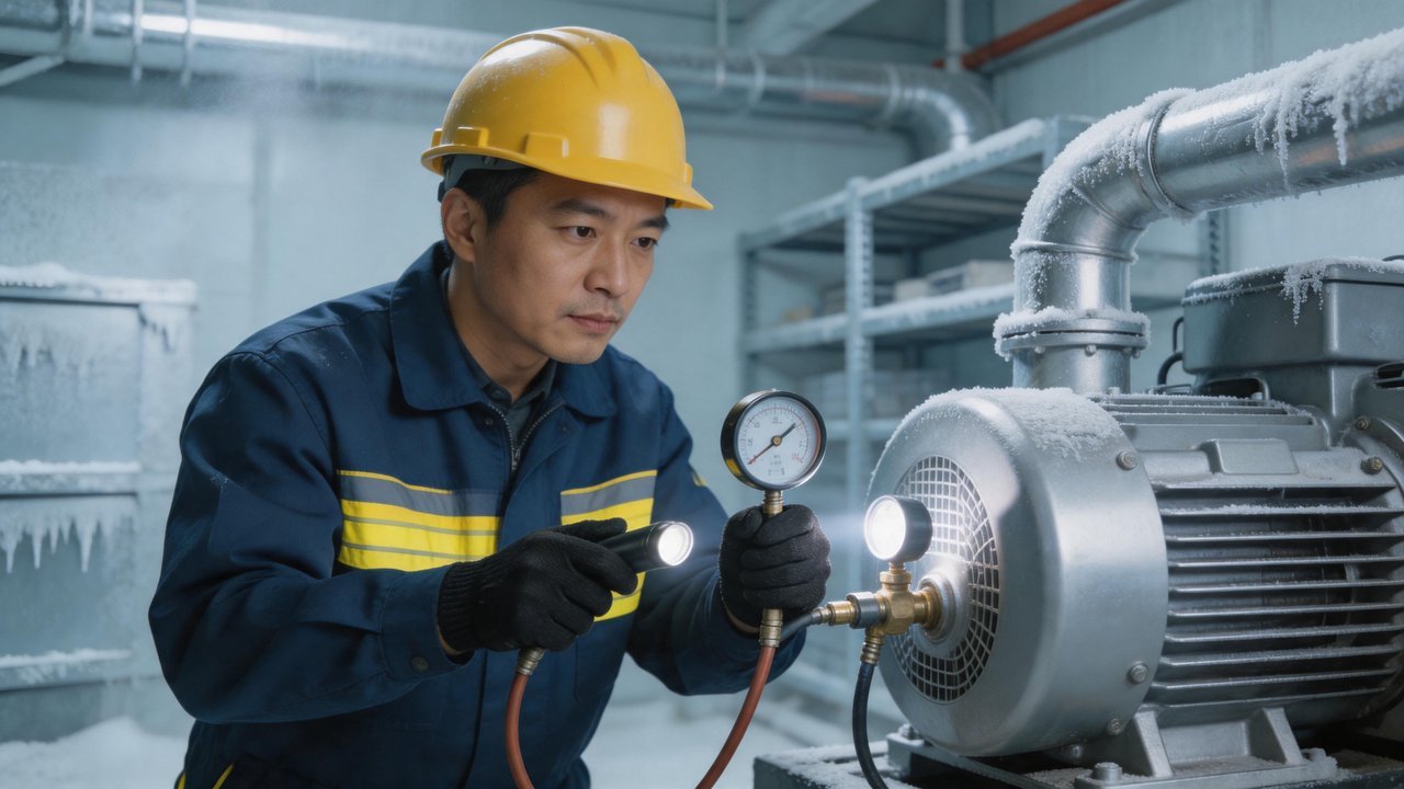 维修工程师检查制冷设备