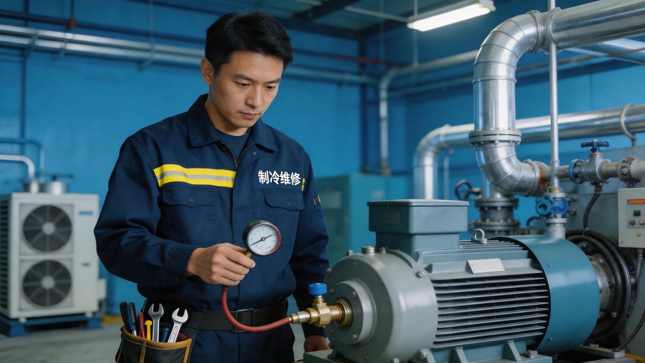 制冷维修工程师检查设备