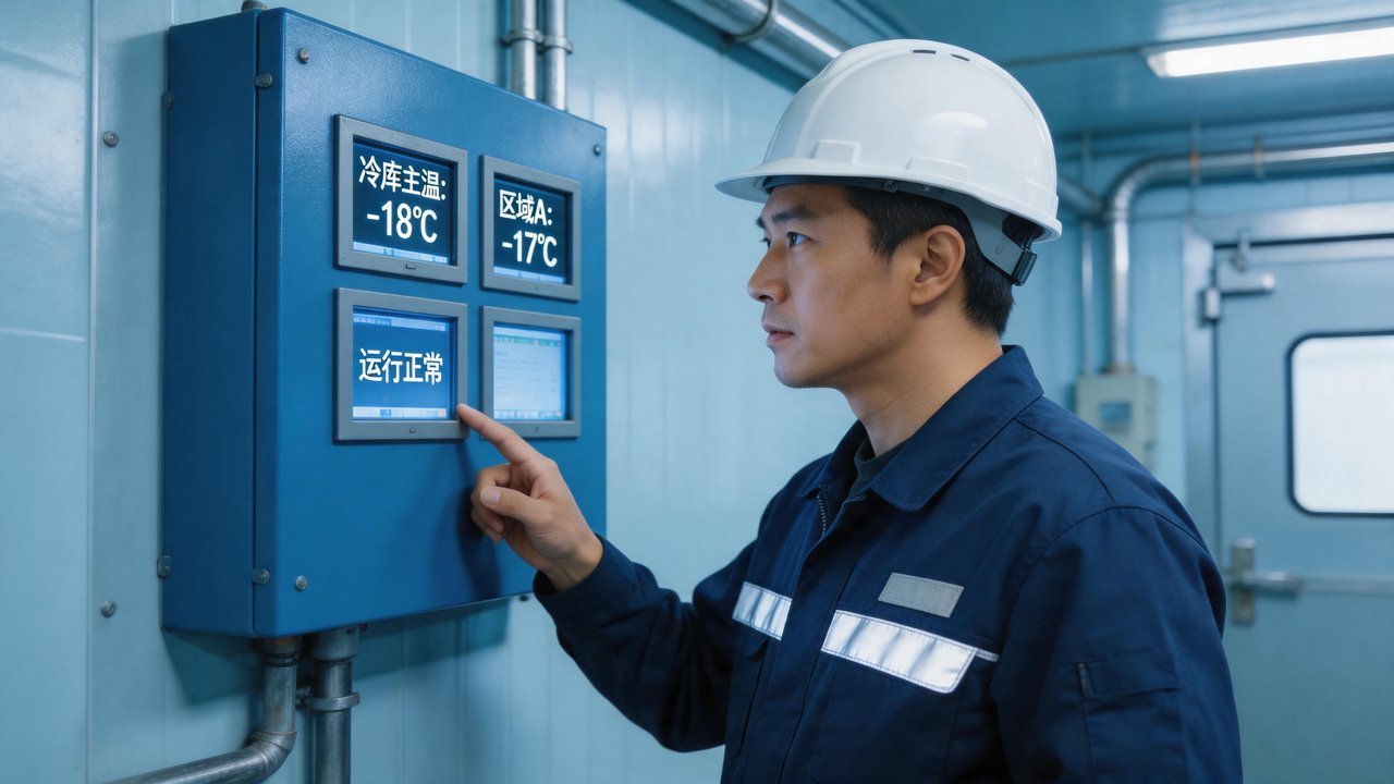 巡查人员检查温度监控系统