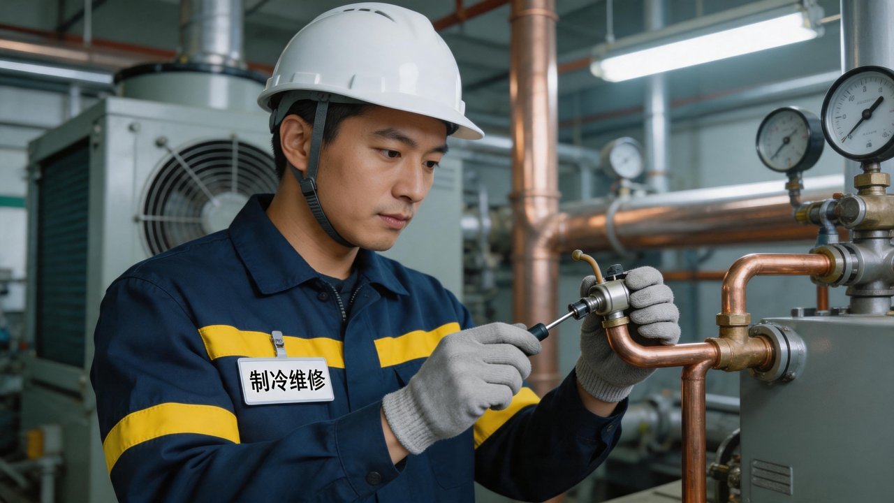 维修人员检查膨胀阀