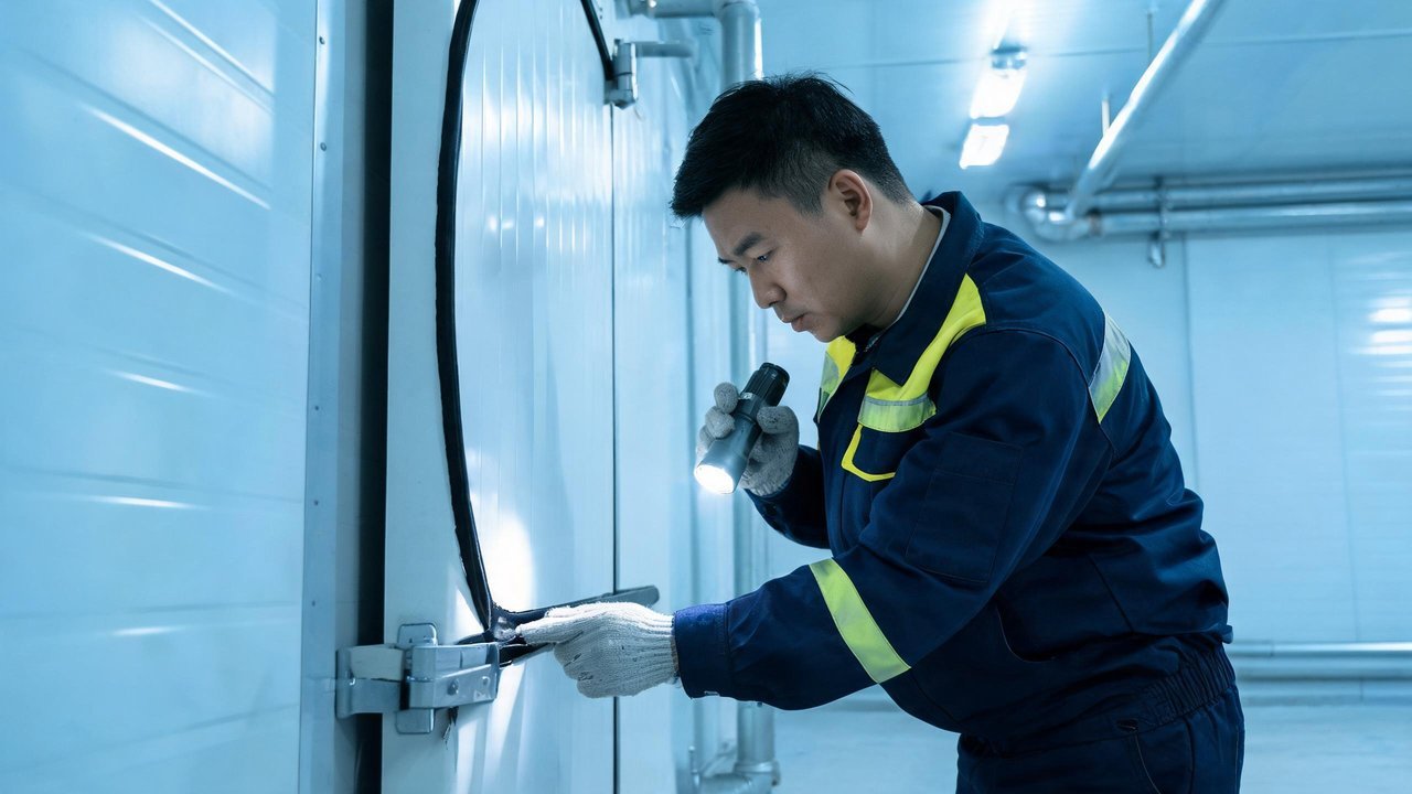 冷库维修工程师检查库门