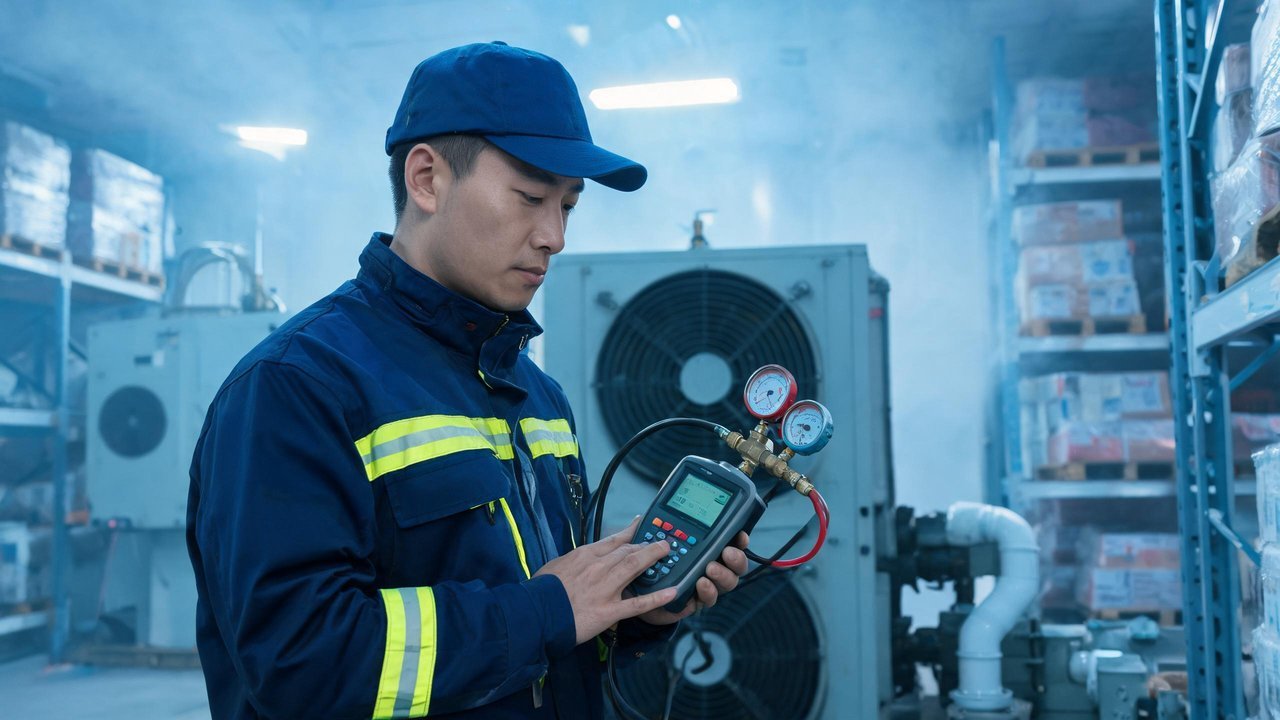 维修工程师检查制冷设备