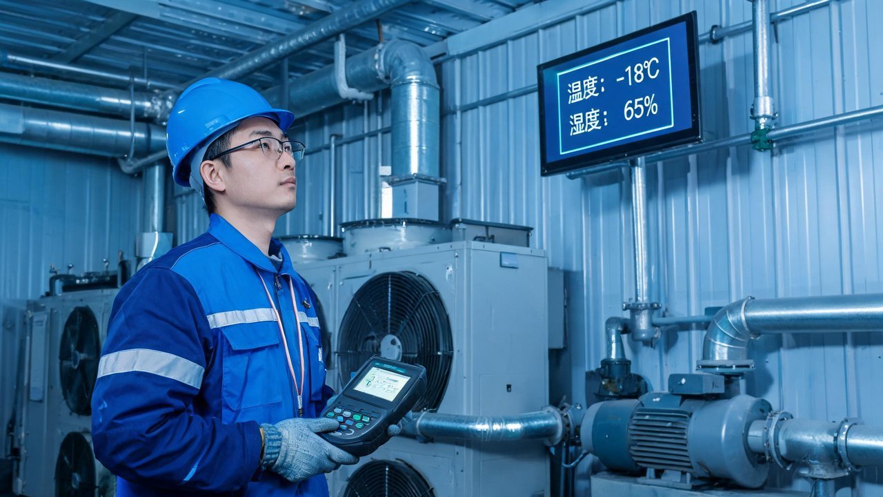 冷库维修工程师检查制冷设备