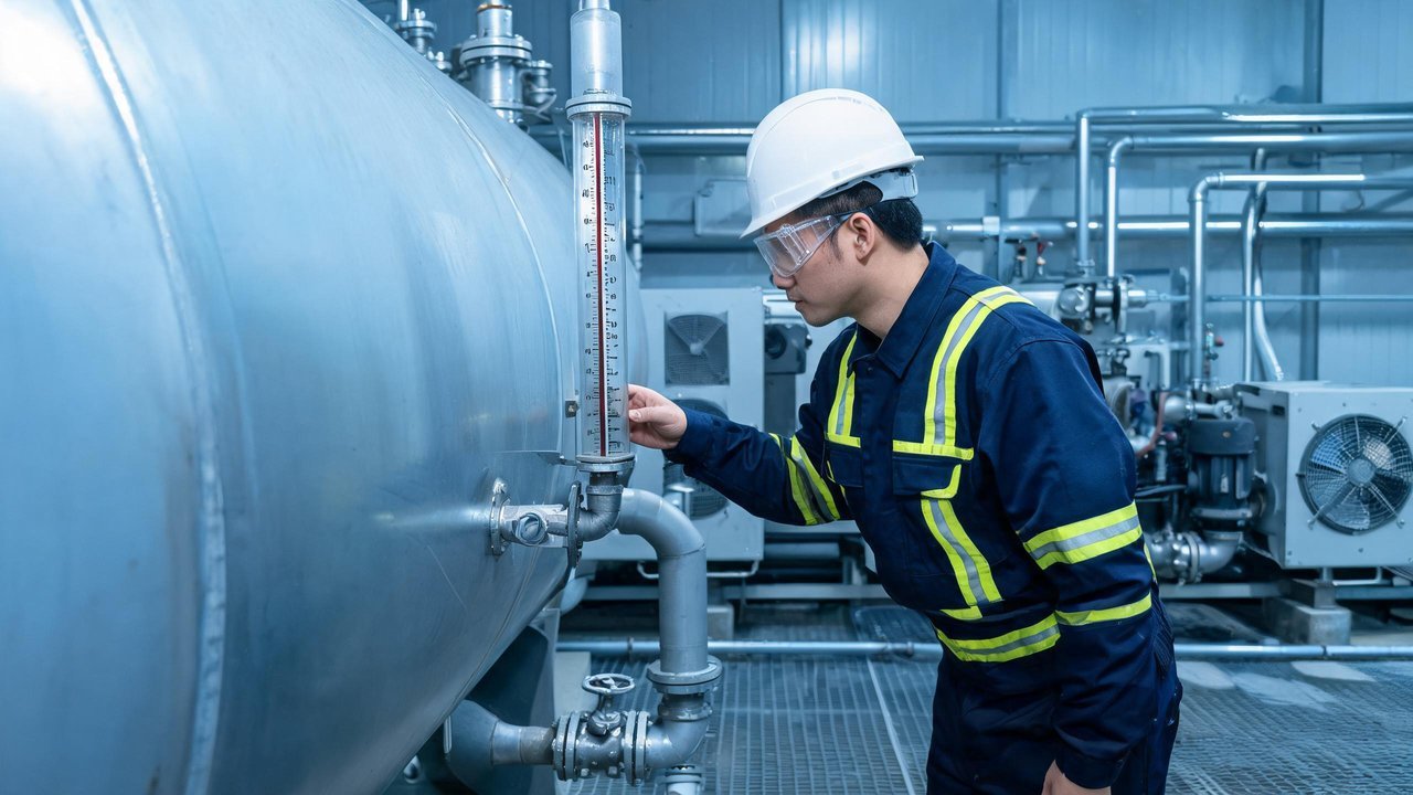 工程师检查储液器液位