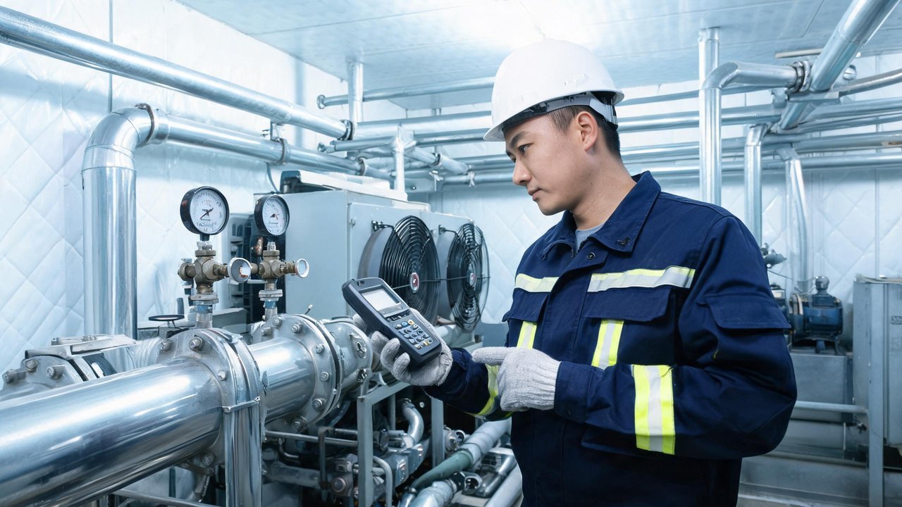 维修工程师检查制冷设备