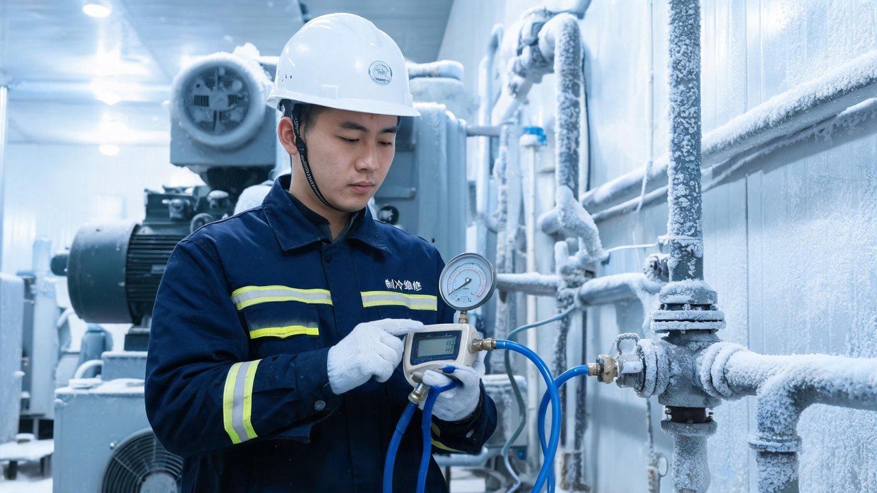 冷库维修工程师检查设备