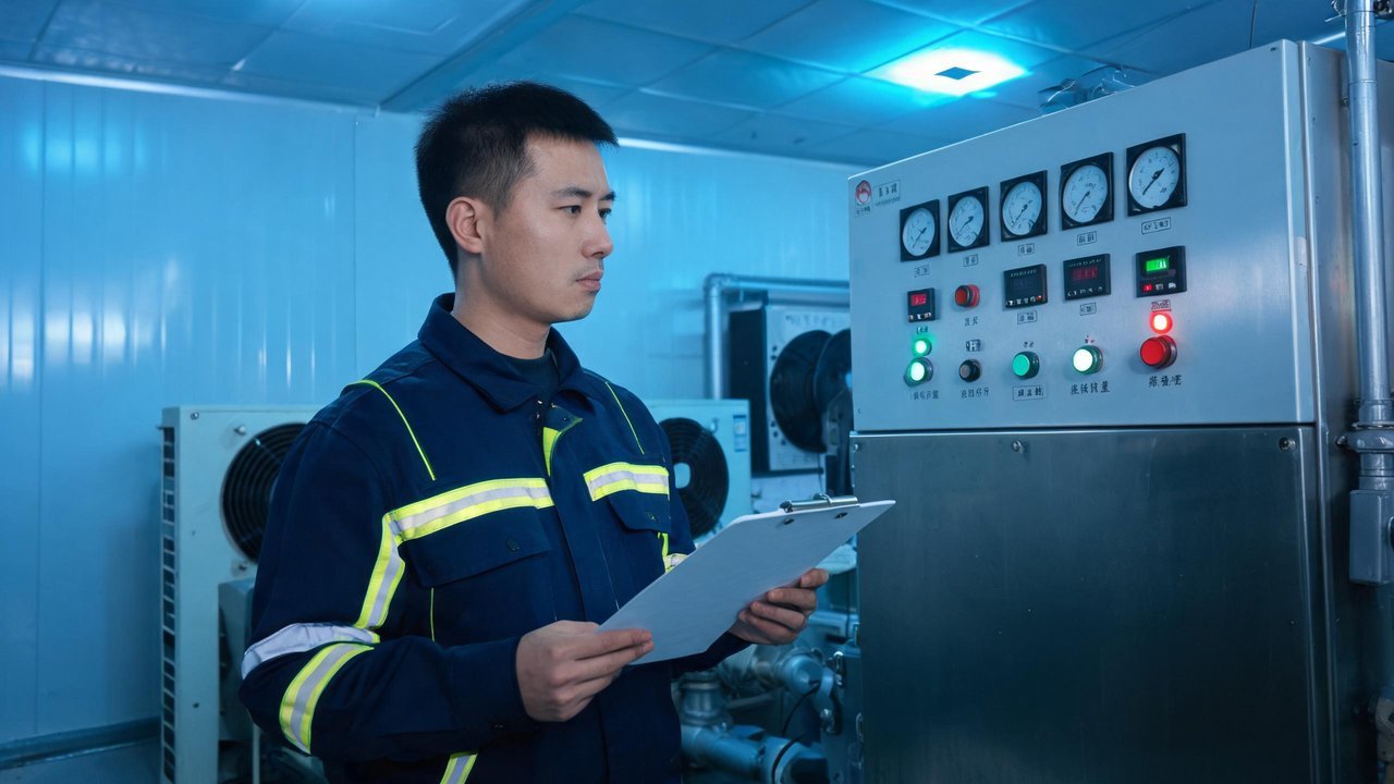 工程师检查制冷设备