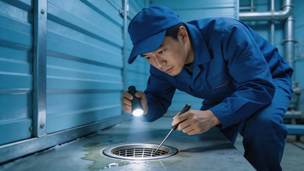 维修师傅检查排水系统