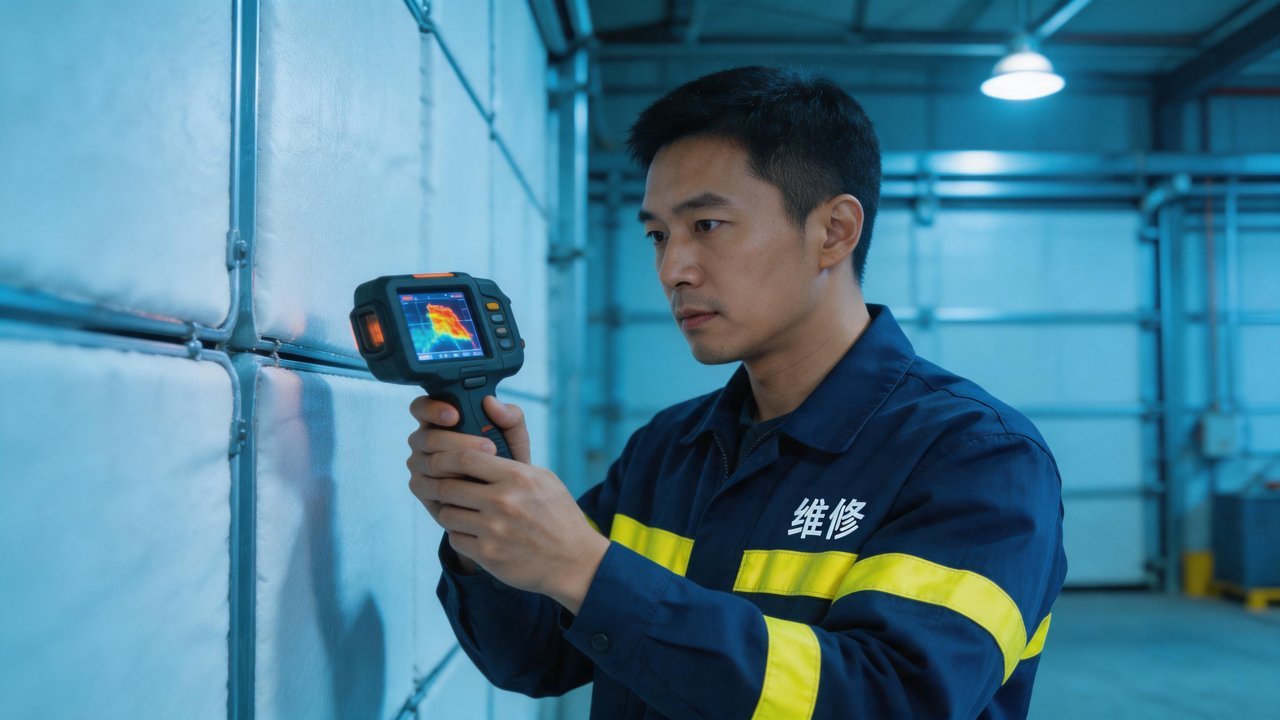 维修工程师检查库板保温层