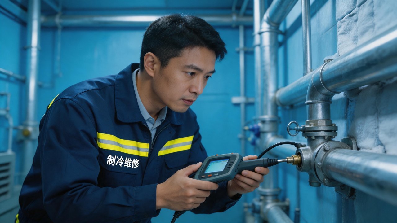 制冷维修工程师检查设备